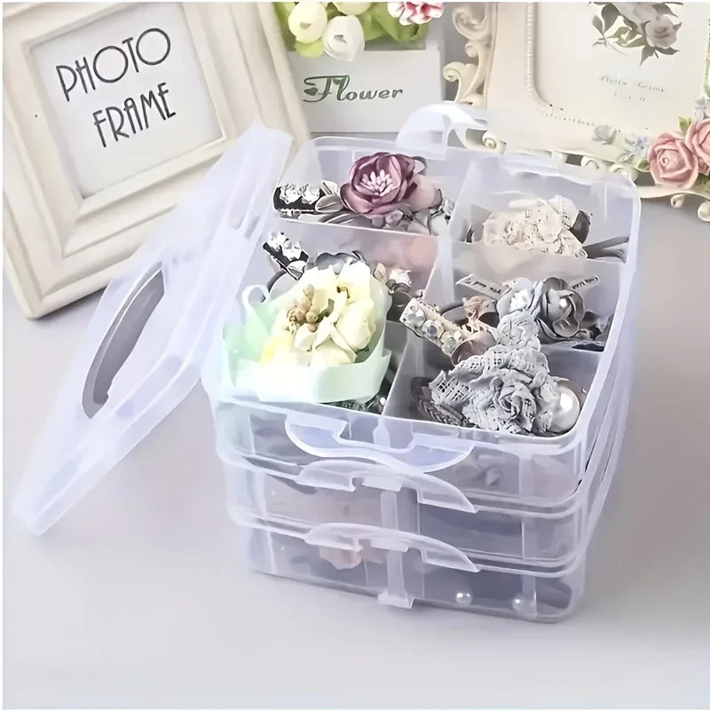 3-layer 18 Compartment Transparent Storage Box, Jewelry and Toy Storage Box, Suitable for Kitchen, Jewelry Organizer