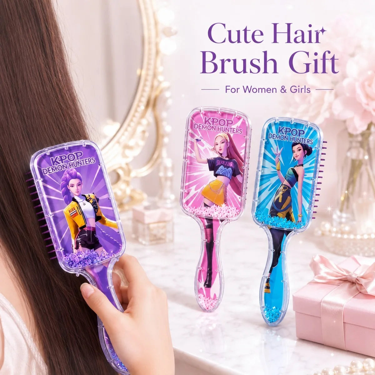Cute Cartoon Air Cushion Massage Comb Anti Slip Detangling Hair Brush for Women Daily Styling Gift