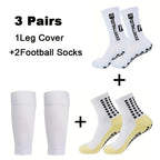 3 Pairs Set Men Grip Soccer Socks and Knee Pads Calf Sleeves Adult Youth Non Slip Leg Shin Guards for Basketball Football Sports
