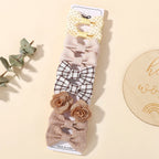 10Pcs Girls Fresh Bowknot Head Rope Sweet Printing Double Ponytail Hair Ties Bands Head Scrunchies Without Cardboard
