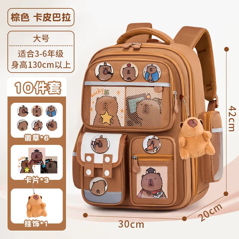 Capybara Children School Bags For Boys Girls Kids Alleviate Burden Protecting Spine Widen Straps School Backpack School Book Bag