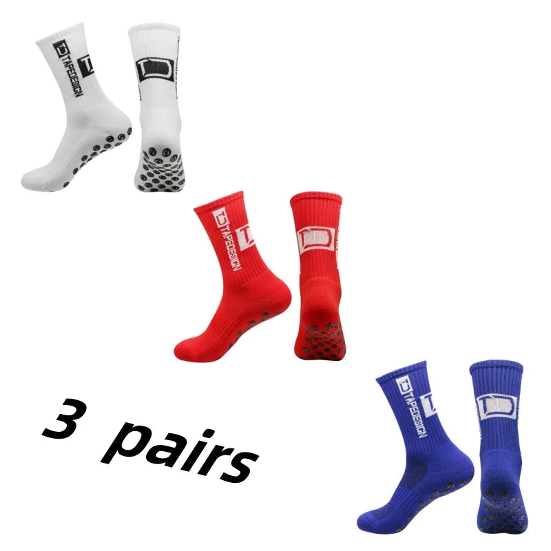 3Pairs/Lot New in ANTI SLIP Tapedesign Football Socks Mid Calf Non-Slip Soccer Sport Cycling Sports Mens Sock Women