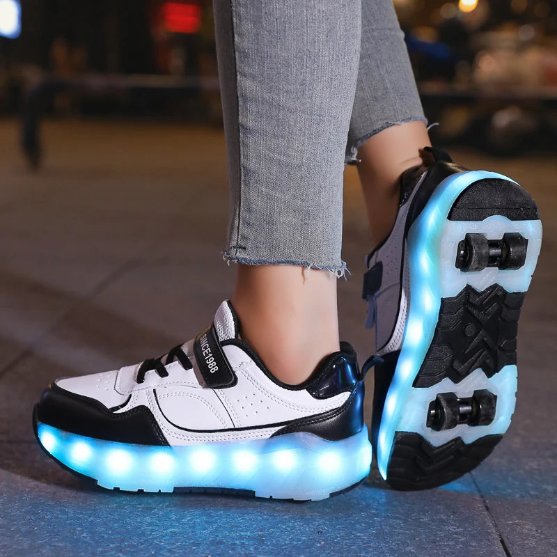 Light Up Roller Shoes Kids LED Sneakers USB Charge Sport Shoes