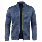 Autumn and Winter Men's New Long Zipper Color Block Sweater Sleeves Thin Plush Sweater Jacket Casual Slim Fit Comfortable Coat
