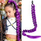 32" Extra-Long Synthetic Purple Braided Wig | Shimmering Metallic | Kids Christmas Costume Hairpiece - Rumi Collection