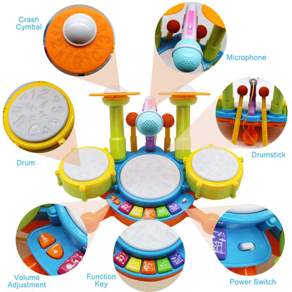 Kids Electric Drum Kit Toy – Musical Learning Instrument with Mic