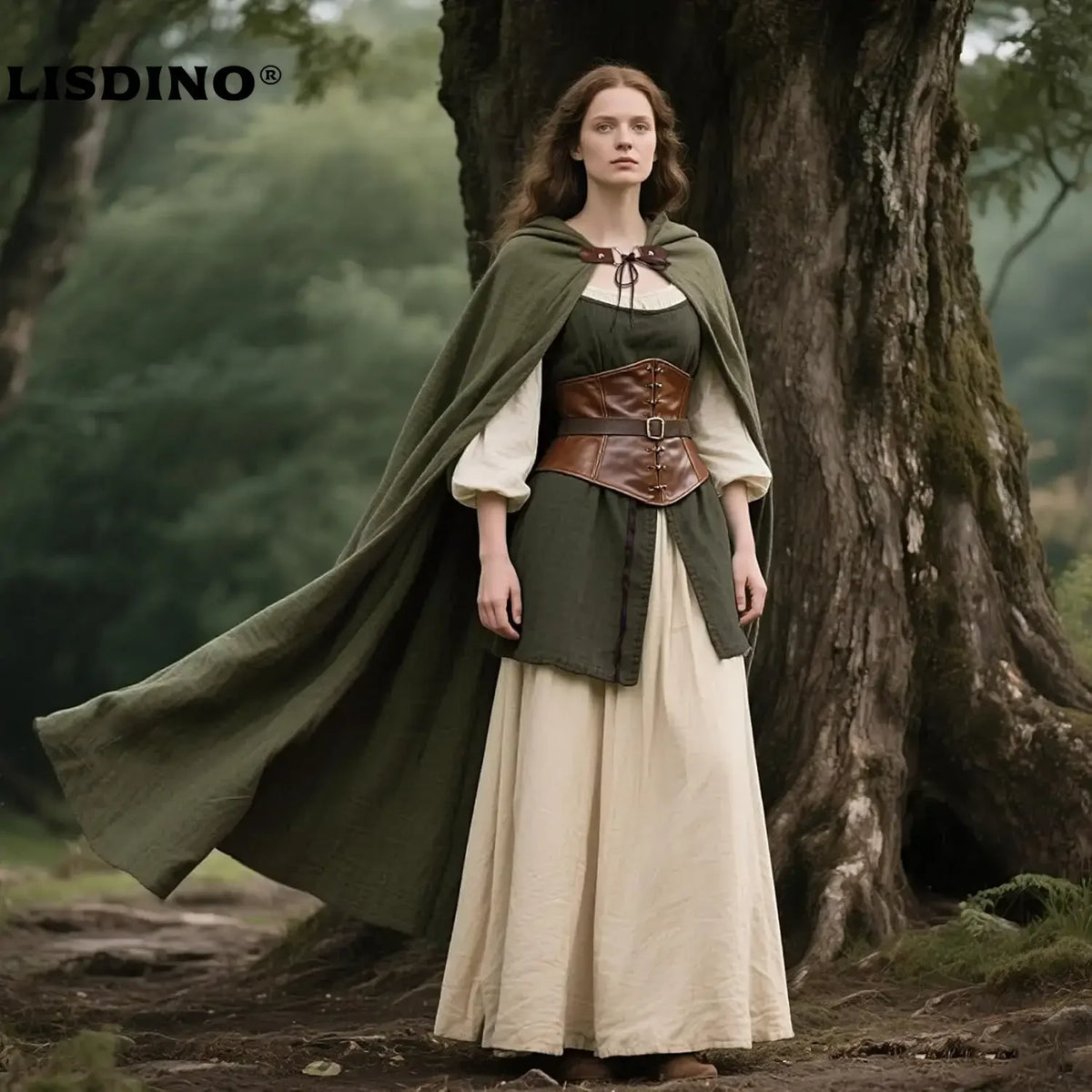 LisdinoL'VOW Medieval Hooded Cloak Linen Renaissance Cape With Hood - Halloween Hobbit Cosplay Witch Wizard LARP