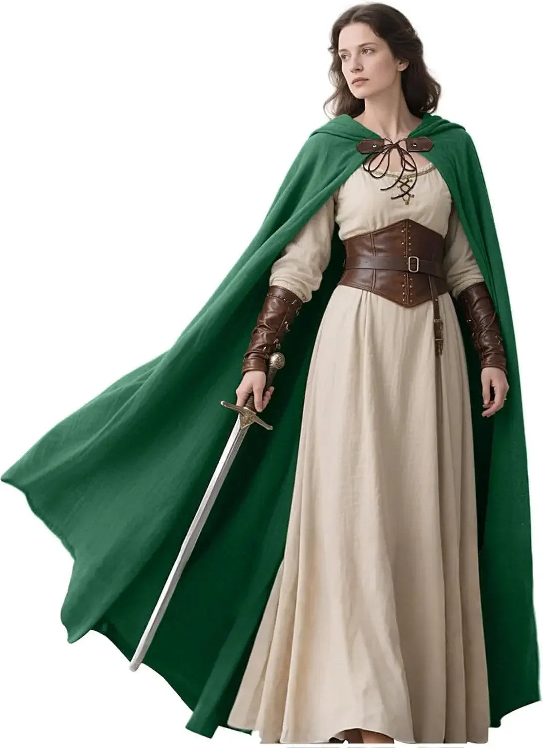 LisdinoL'VOW Medieval Hooded Cloak Linen Renaissance Cape With Hood - Halloween Hobbit Cosplay Witch Wizard LARP