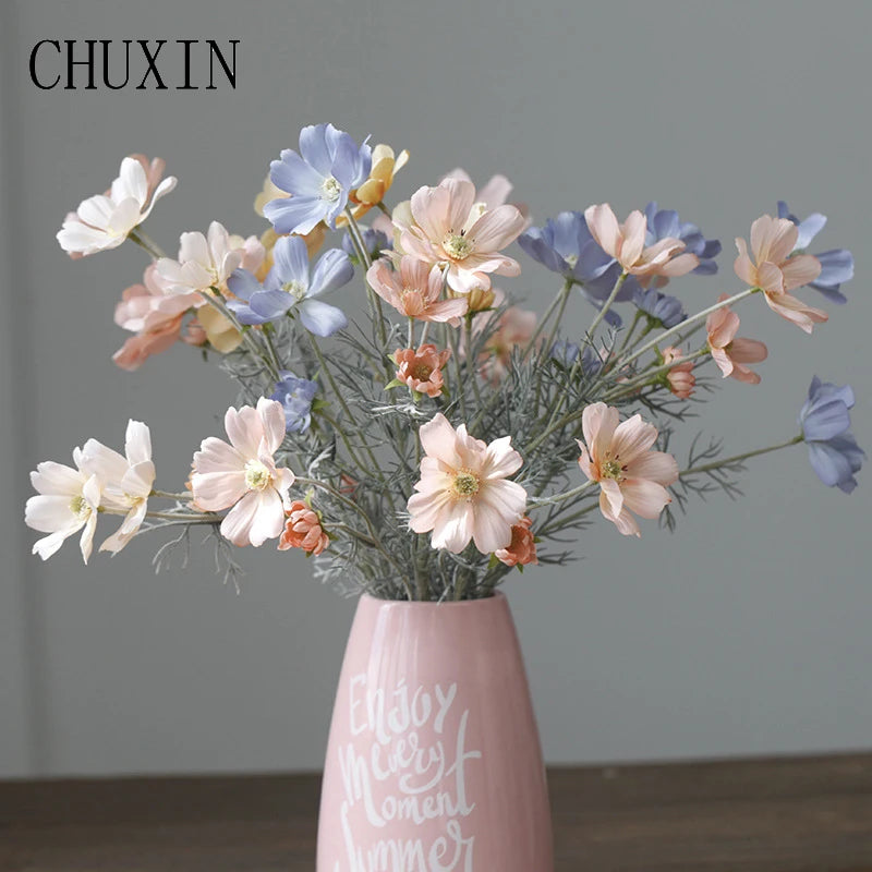 Pastoral Chrysanthemum Cosmos Branch Artificial Flowers Daisy Gesang Floral Wedding Party Vase Home Decor Ornaments Photo Props