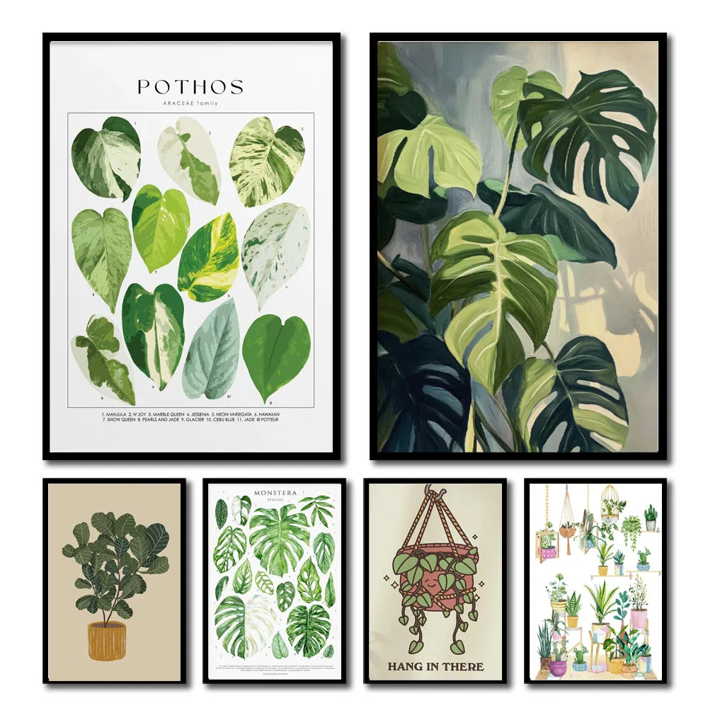 1pc Green Botanical Leaves Interior Art Print Houseplants Nature Indoors Canvas Wall Home Decor Calming Poster Foliage and Plant