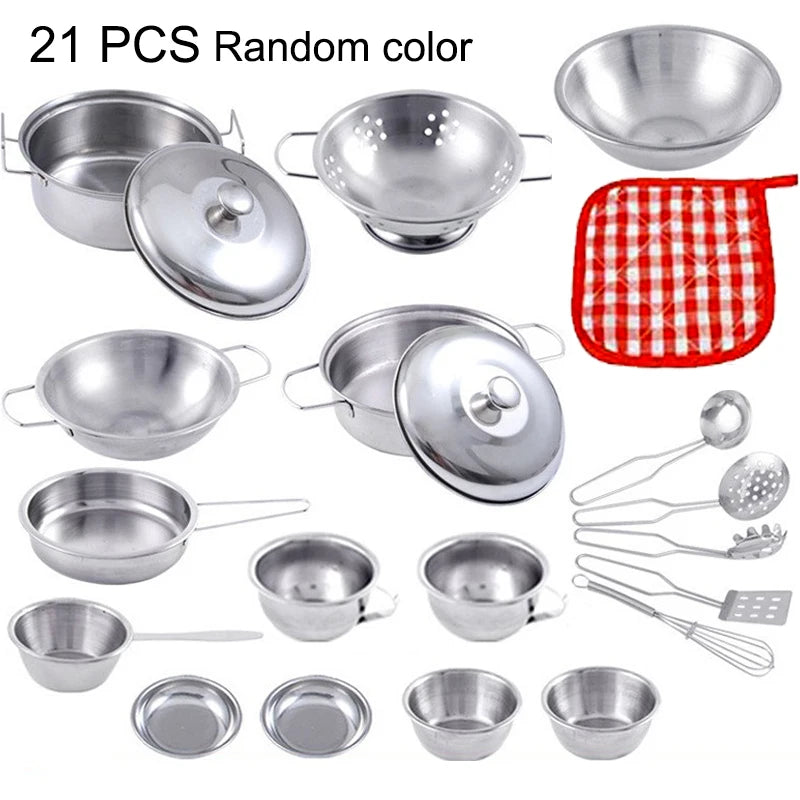Stainless Steel Kids Kitchen Cookware Set – Pretend Play Cooking Toy