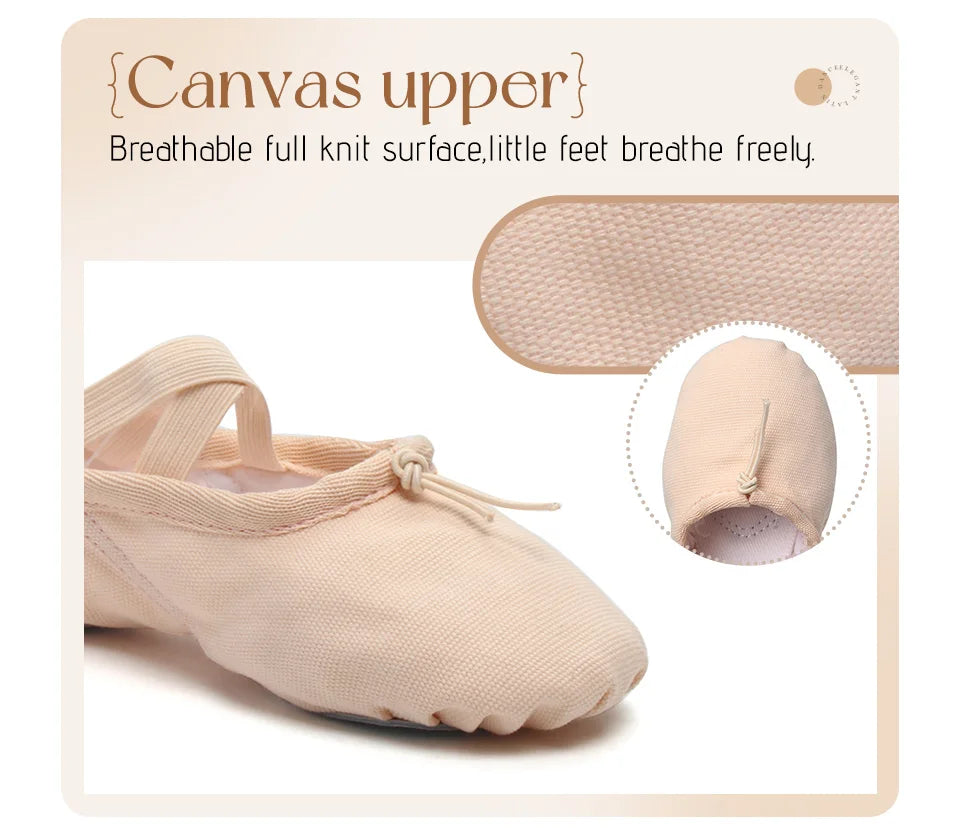 Canvas Ballet Shoes Split Sole Dance Slippers for Kids Adults