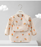 1PC Child Feeding Bib Waterproof Long Sleeve Apron Rice Pocket Feeding Blouse Toddler Bibs Children's Summer Thin Feeding Smock