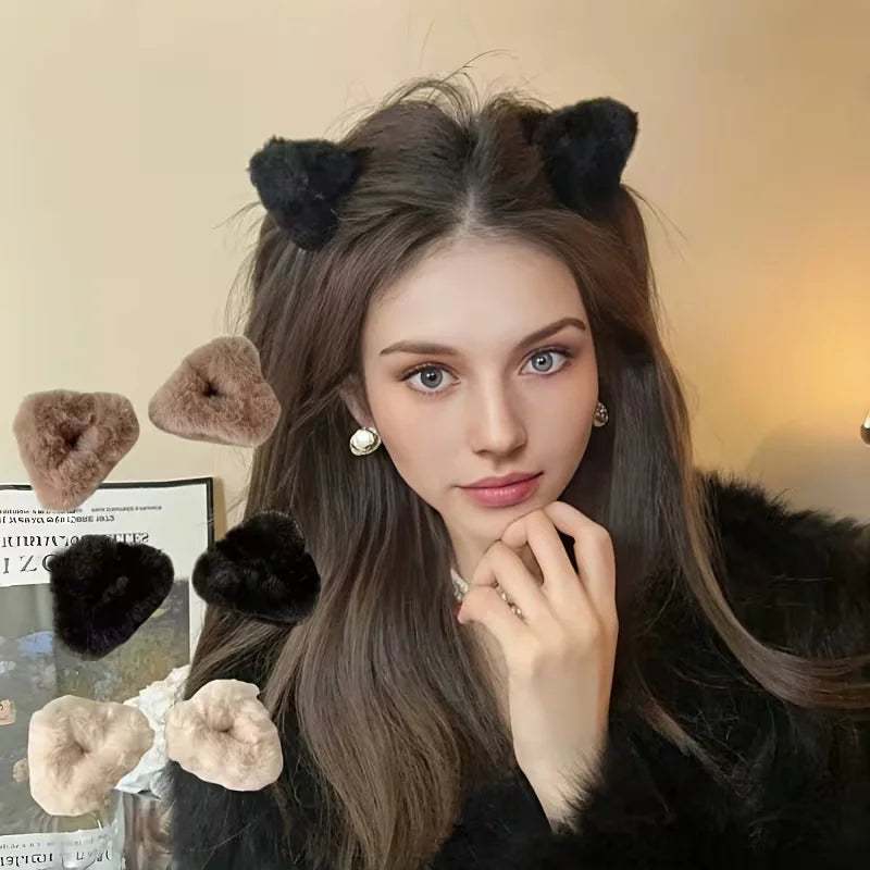 Cute Plush Cat Ear Clips for Women | Adorable Fluffy Hair Accessory for Bangs and Ponytails | Playful Design for Any Occasion