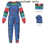 Adult Chucky Cosplay Costume with Striped Shirt and Jumpsuit for Chucky Overalls Halloween Costumes