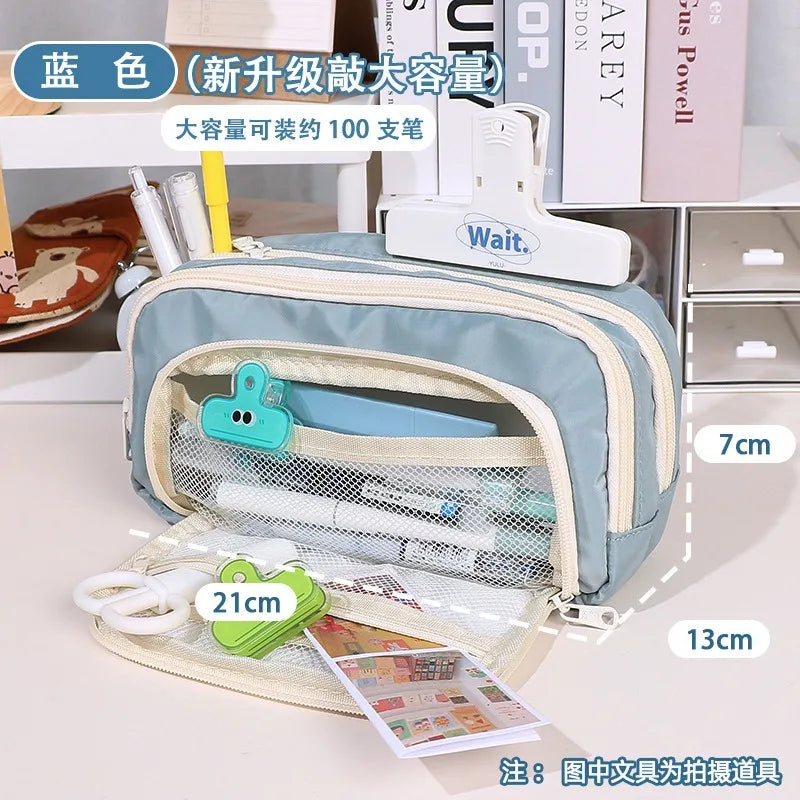 Large Capacity Simple and Versatile Japanese Pencil Case Stationery Box for Female Primary School Students, Junior High School S