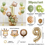 38pcs Wild Animal Balloon Tower with Gold 1-9 Number Balloon for Jungle Safari Birthday Party Decoration Forest Party Supply