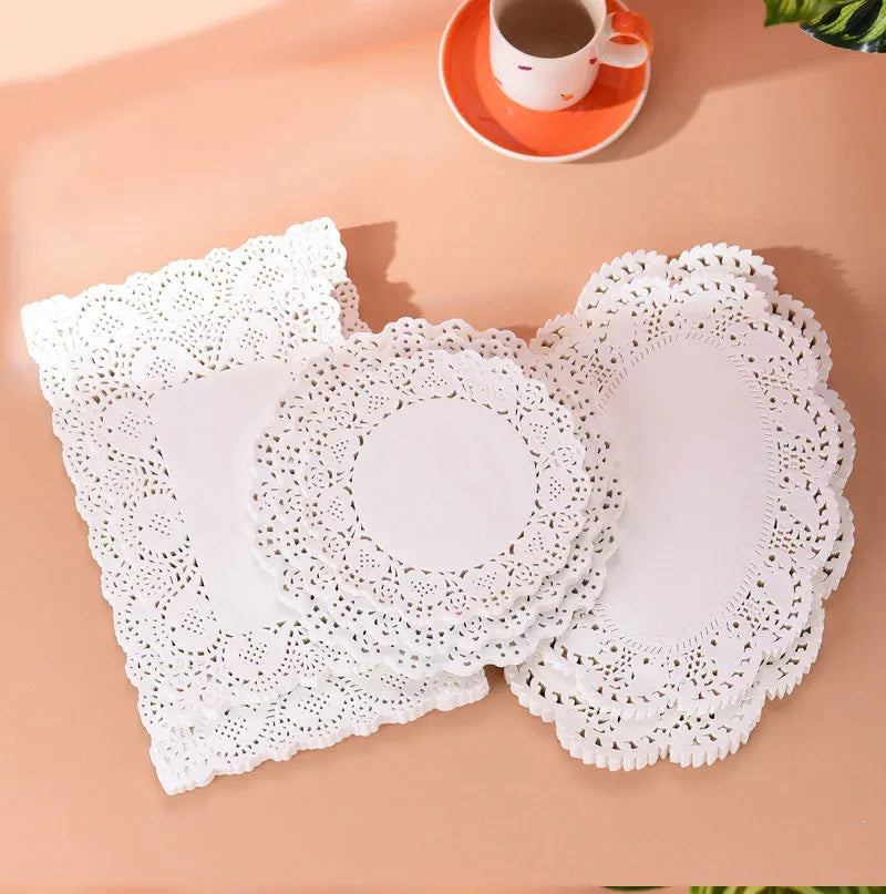 150Pcs Kitchen Fried Food Special Flower Bottom Paper Oil-absorbing Paper Baking Cake Pizza Snack Round Household Lace Paper Pad