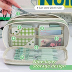 9-layer Large Capacity Pencil Case with Transparent Compartment and Magnetic Button Flip for Retrieval