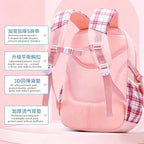 Protecting The Spine Ergonomics Elementary School Students Girls Checkered Backpack Large Capacity Lightweight Waterproof