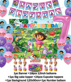 Cartoon-Dora-The-Explorer Theme Kids Birthday Party Digital Balloon Banner Background Cake Topper Decoration Supplies Baby Gifts