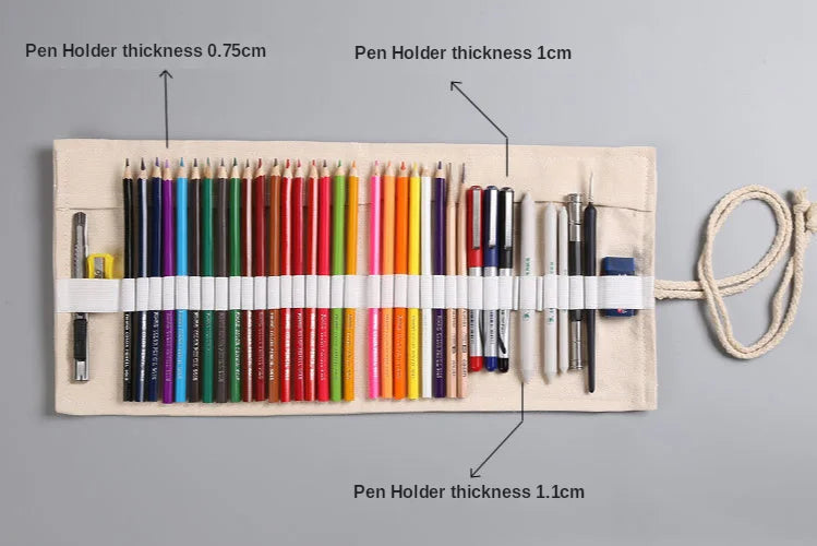 12/24/36/48/72 Hole Colorful Cloth Pencil Case Stationery Cosmetic Pencil Storage Bag Pencil roll School Supplies 050045