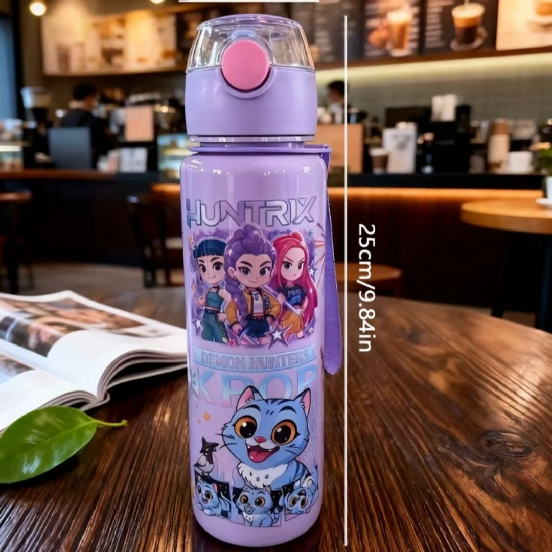 Cartoon Figure Water Bottle, Portable Outdoor Straw Cup for Kids-Girls’ Summer Sports Leakproof Cute