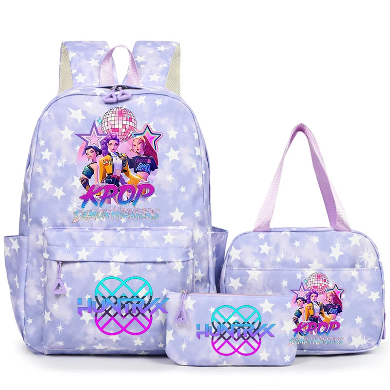 3Pcs/Set KPop Demon Hunter School Bags Girls Teens Rumi Mira Zoey Youth School Backpack Travel School Students Laptop Backpack