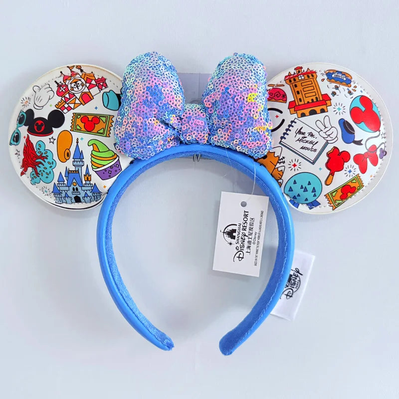 Disney Princess Headband Mickey Ear Rapunzel Sequin Bow Hair Hoop Birthday Gift Girl Accessories Halloween Gift Christmas Jack