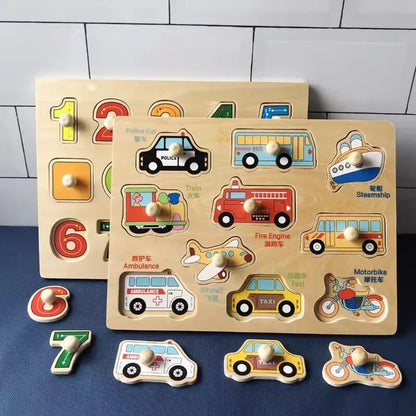 Montessori Wooden Puzzles Baby Toys Educational Hand Grab Board
