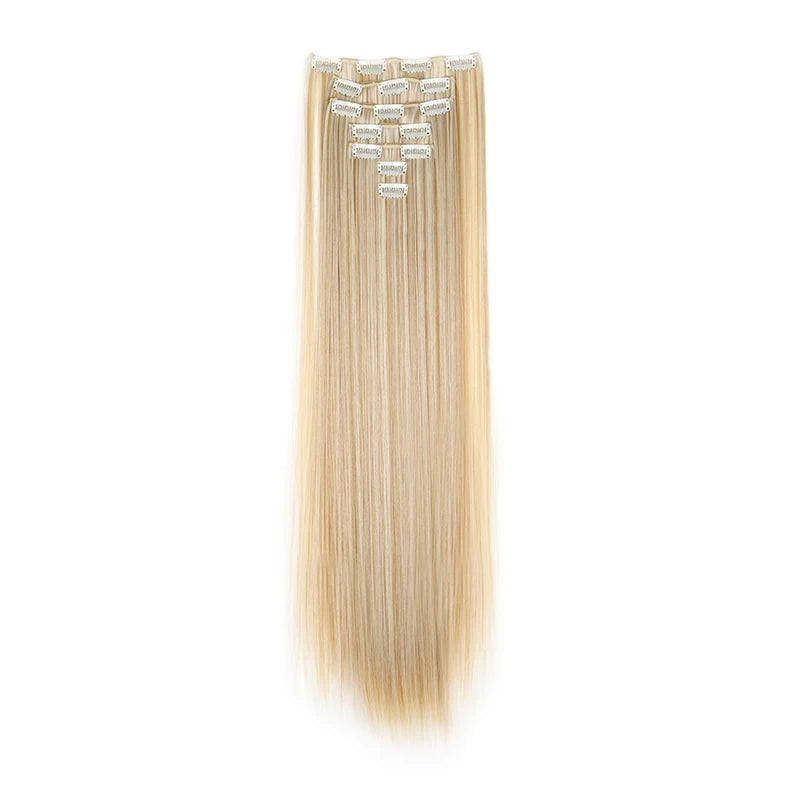 WIGSIN 24Inch Synthetic 7Pcs/set Long Straight Hair Extension 16Clips Hairstyle Black Blonde Hairpiece for Women