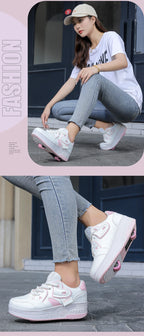 Girls Retractable Roller Shoes Breathable Walking Sneakers