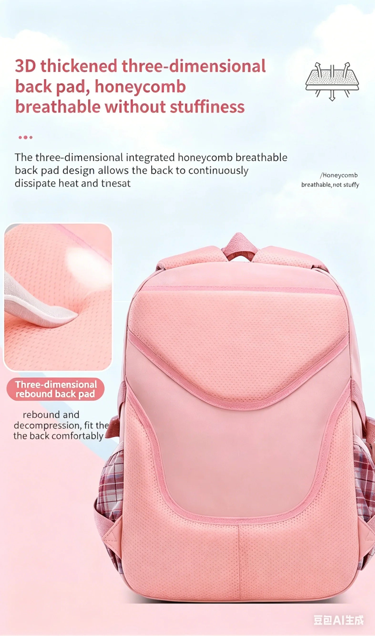 Protecting The Spine Ergonomics Elementary School Students Girls Checkered Backpack Large Capacity Lightweight Waterproof