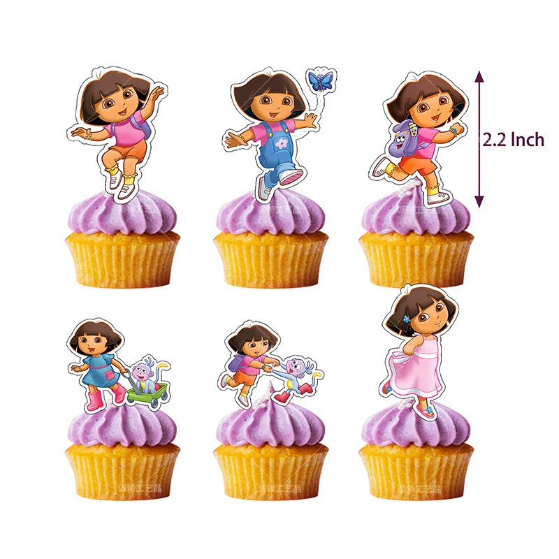 Cartoon-Dora-The-Explorer Theme Kids Birthday Party Digital Balloon Banner Background Cake Topper Decoration Supplies Baby Gifts