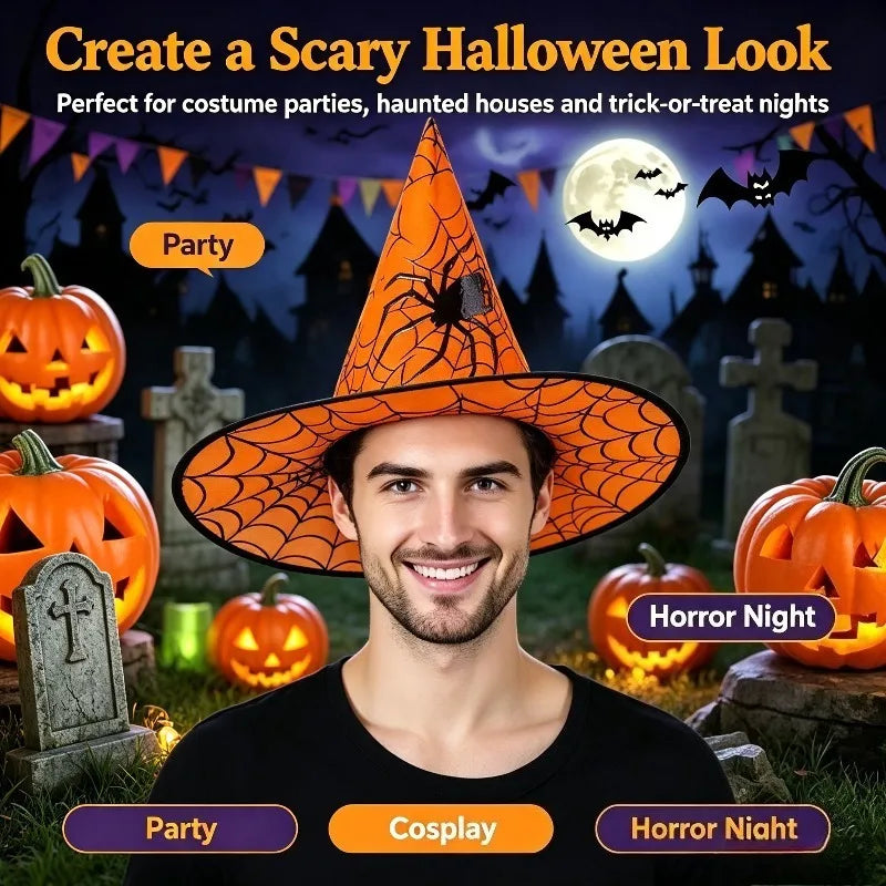 Witch Hat Halloween Decoration Supplies Witch Hat Children Adult Prom Party Dress Up Mesh Wizard Magics Hat for Party