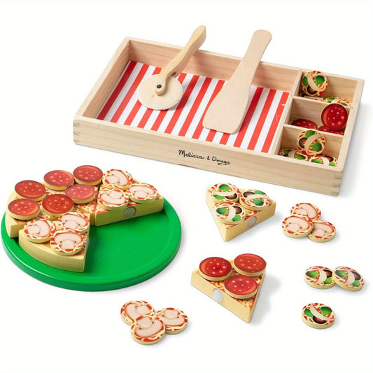 Wooden Kids Pizza Play Toy Pretend Food Cake Dessert Cutting Set