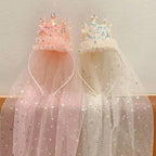 Princess Crown Veil Headband for Girls Sparkly Dress Up Party Accessory