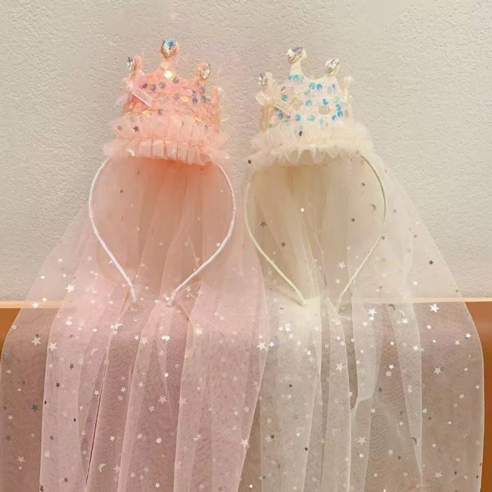 Princess Crown Veil Headband for Girls Sparkly Dress Up Party Accessory