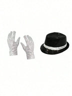 Michael Jackson Costume Accessories Set - Sequin Fedora Hat + Rhinestone Gloves + Aviator Sunglasses, Halloween Cosplay Party Dr