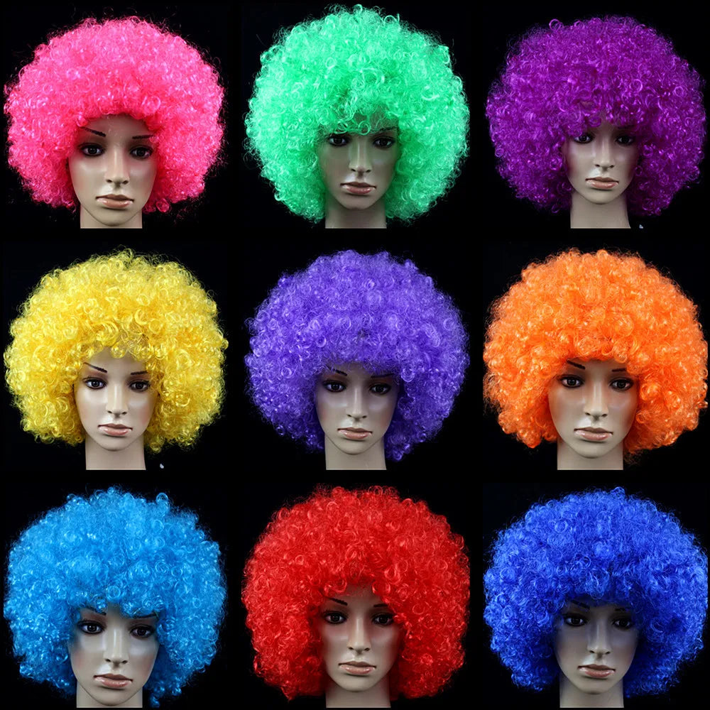 Women Curly Cosplay Wig Short Wavy Curly Hair Colorful Synthetic Wig For Daily Party Men Football Fan Wearing Kids Wigs
