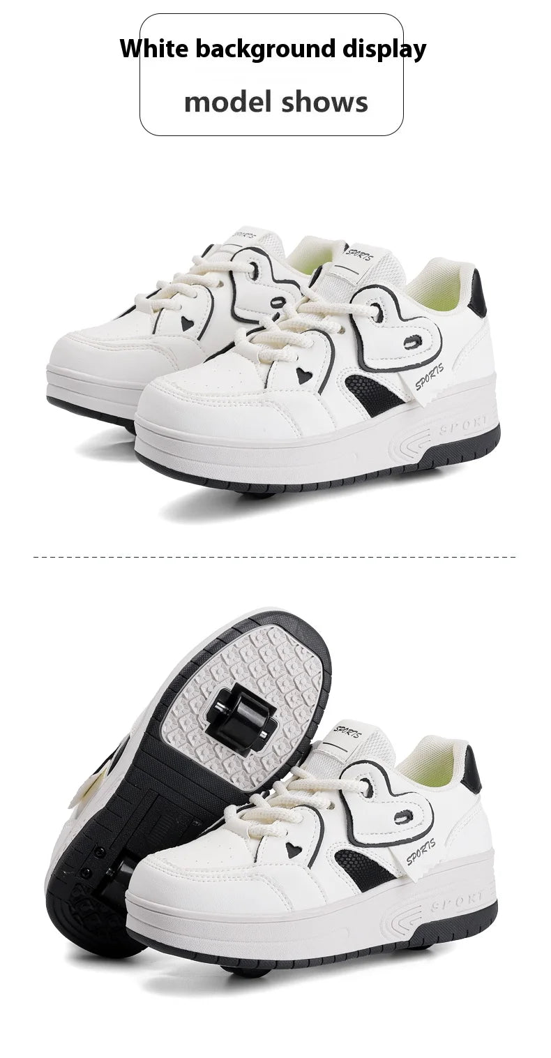 Girls Retractable Roller Shoes Breathable Walking Sneakers