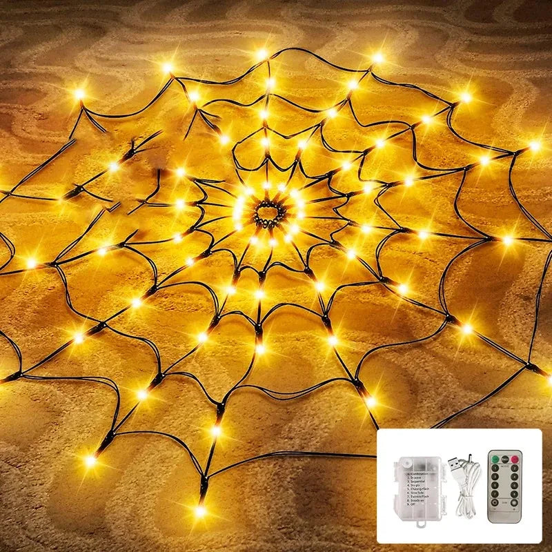 Halloween Ghost LED String Lights – Colorful Spider Web Decor
