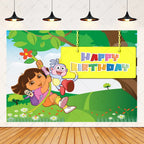 Cartoon-Dora-The-Explorer Theme Kids Birthday Party Digital Balloon Banner Background Cake Topper Decoration Supplies Baby Gifts