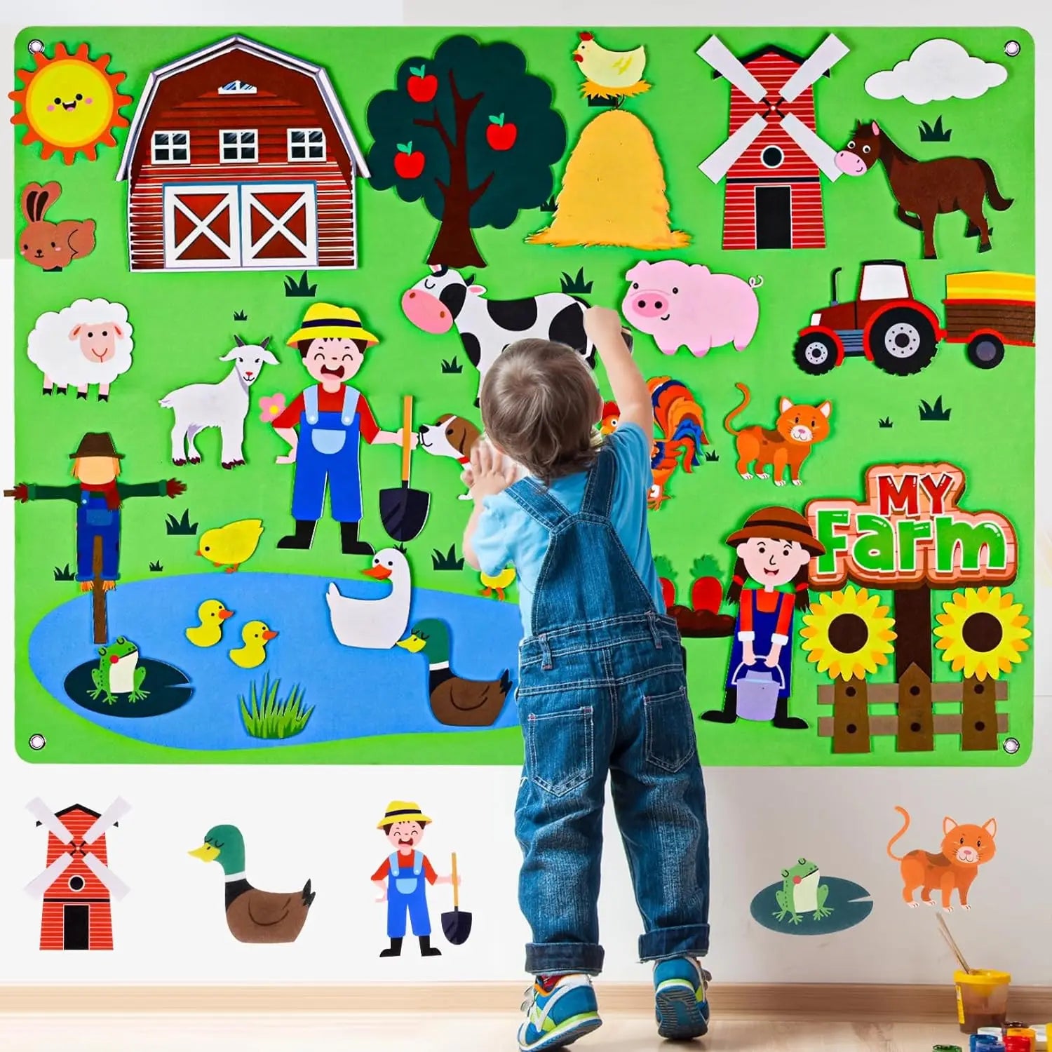 Farm Animals Felt Story Busy Board 4-in-1 Learning Activity Set