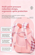 Protecting The Spine Ergonomics Elementary School Students Girls Checkered Backpack Large Capacity Lightweight Waterproof