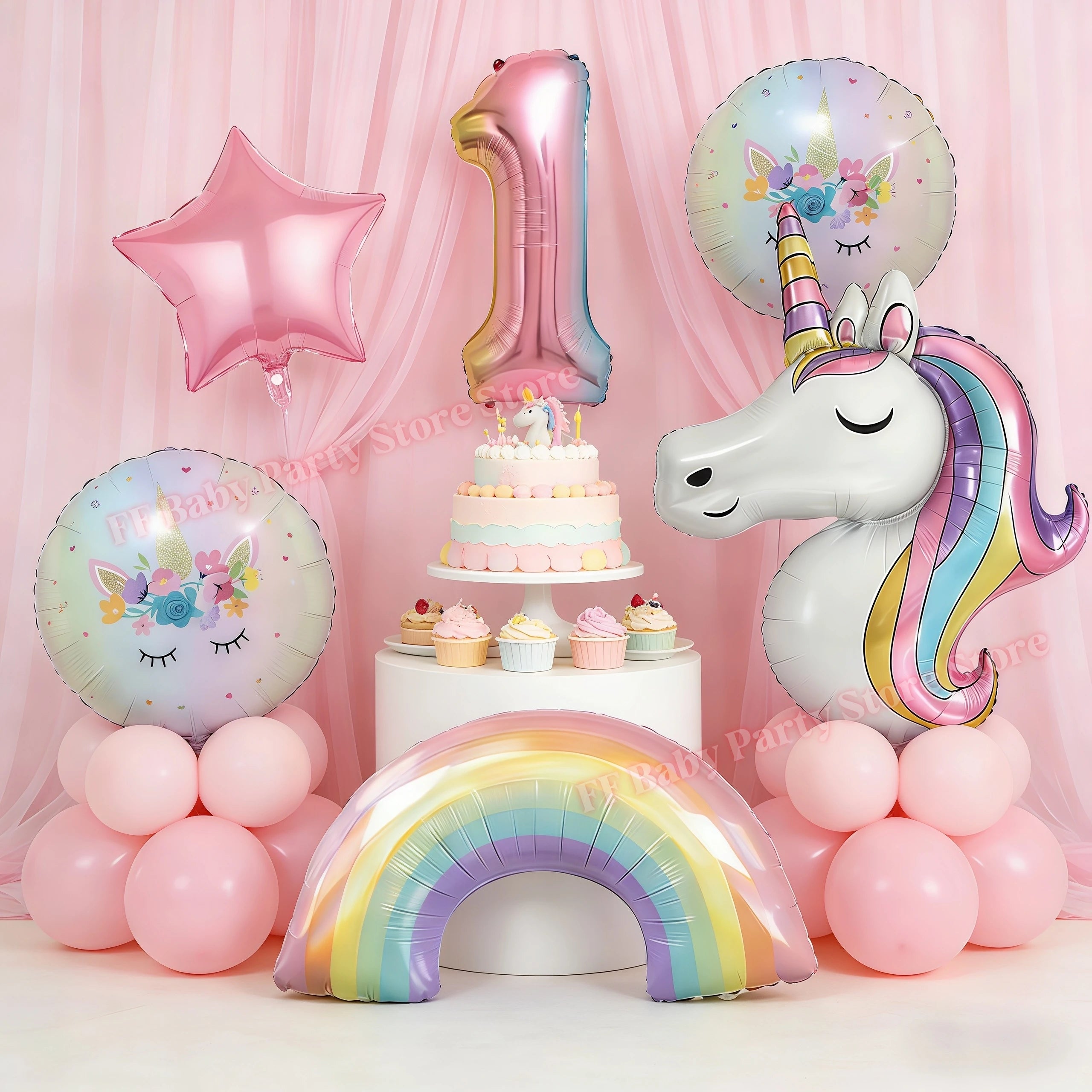 Kids Girls Unicorn Birthday Party Decoration Plate Cup Happy 1st Unicorn 3D Balloon Kid Favors Gift Wedding Baby Shower Supplies