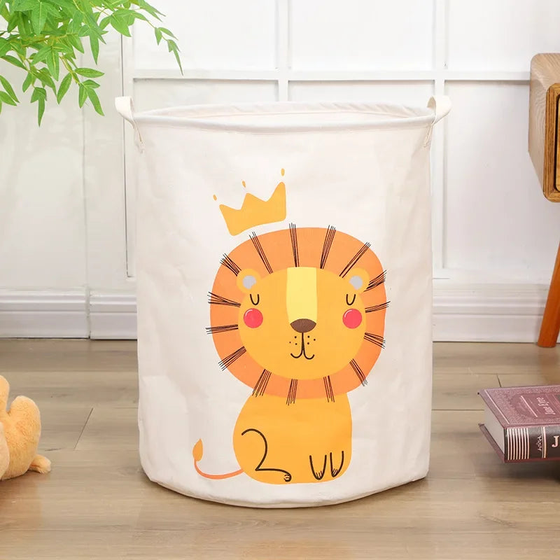 Animal Laundry Toys Organizer Basket Large Cartoon Canvas Barrel Basket Clothes Organizer Kids Toys Basket With Handle