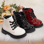 Autumn and Winter Children's Shoes Waterproof PU Leather Children's Boots Fashion Toddler Lace-up Zip High Boots Boys Girls
