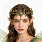 Fantasy Forest Fairy Moon Accessory - Green Gemstone Branch and Leaf Headband - Halloween / Fairy-Themed Party / Outdoor Photo Shoots