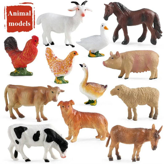 12PCS Farm Animal Toy Set – Mini Poultry & Livestock Figures for Kids